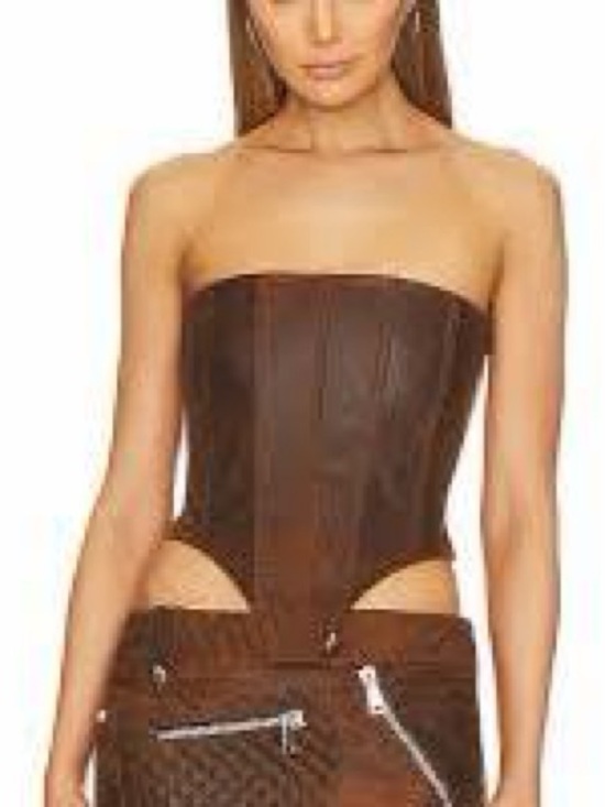 LaQuan Smith Tops - LaQuan Smith Brown Strapless Leather Tank